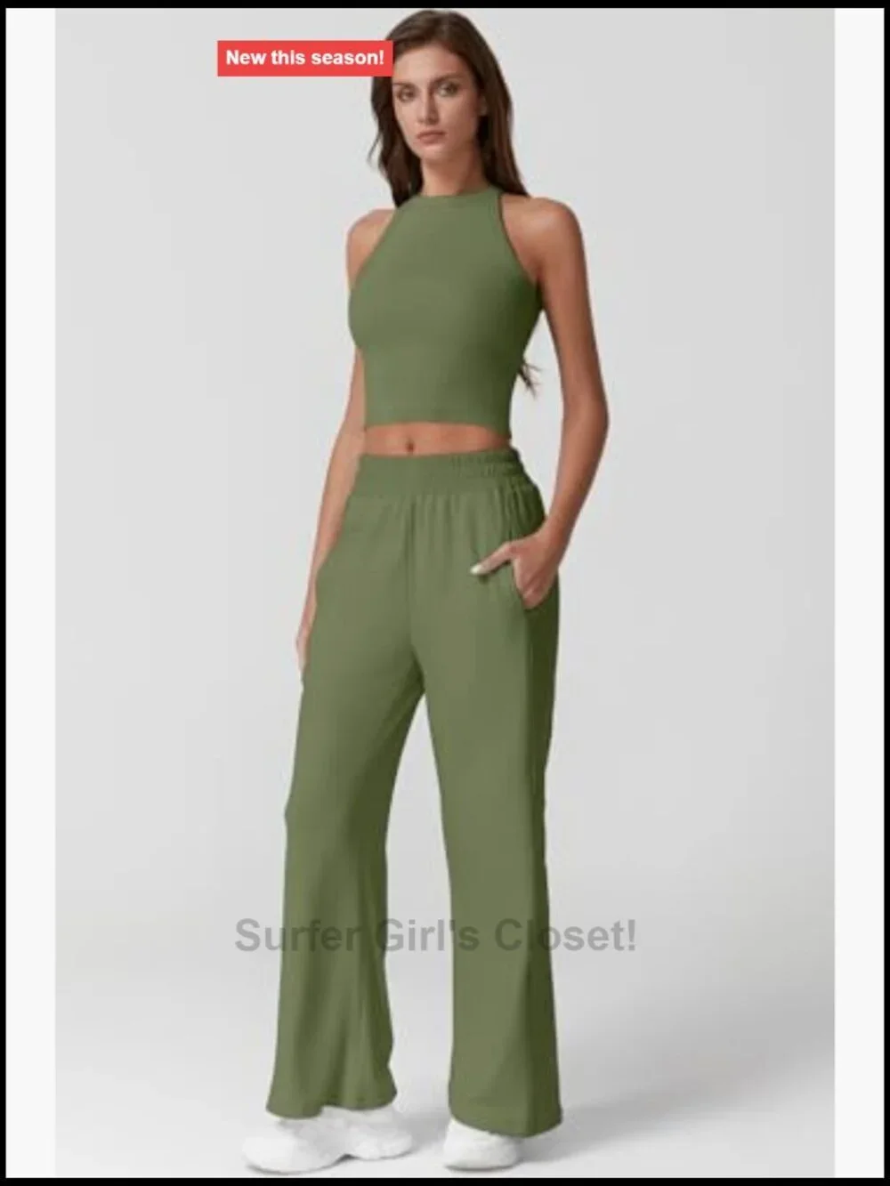 Ribbed Knit Crop Tank Top and Wide Leg Pants 2 Piece Set Sleeveless Tracksuit